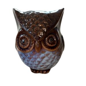 Ceramic Owl Figurine Brown Glazed Decorative Bird Figurine Statue 4"